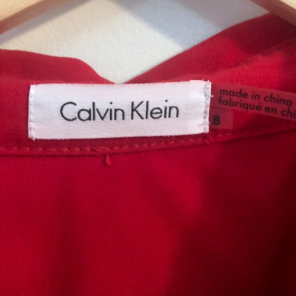 Calvin Klein Ruffled Sleeve Hot Red Work Dress - Picture 2 of 3